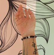 Bracelet "Courage & Calme" en agate noire - Tortue argentée