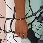 Bracelet "Courage & Calme" en agate noire - Tortue argentée