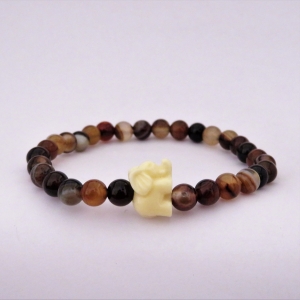 Bracelet "Chance & Calme" en agate rubanée - Eléphant en résine