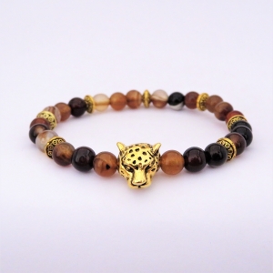 Bracelet "Chance & Calme" en agate rubanée - Léopard doré 