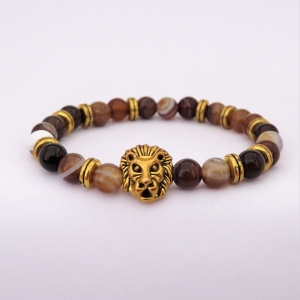 Bracelet "Chance & Calme" en agate rubanée - Lion doré