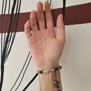 Bracelet "Chance & Calme" en agate rubanée - Perle éléphant argenté