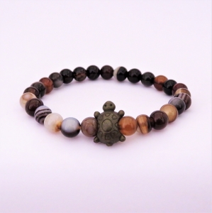 Bracelet "Chance & Calme" en agate rubanée - Tortue bronze