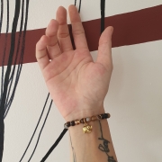 Bracelet "Chance & Calme" en agate rubanée - Charm éléphant doré