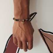 Bracelet "Chance & Calme" en agate rubanée - Charm éléphant doré