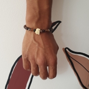 Bracelet "Chance & Calme" en agate rubanée - Eléphant en résine