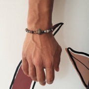 Bracelet "Chance & Calme" en agate rubanée - Tortue bronze