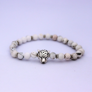 Bracelet "Bien-être & Confiance" en howlite - Léopard argenté