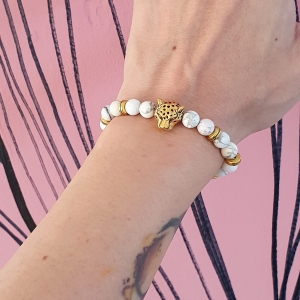Bracelet "Bien-être & Confiance" en howlite - Léopard doré