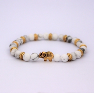 Bracelet "Bien-être & confiance" en howlite - Perle éléphant doré