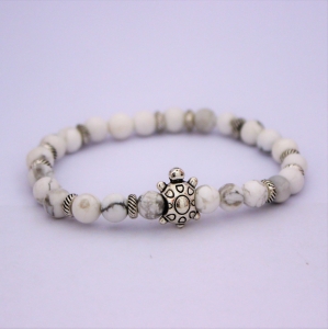 Bracelet "Bien-être & Confiance" en howlite - Tortue argentée