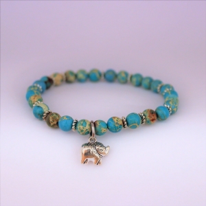 Bracelet  "Equilibre & Apaisement" en jaspe bleu - Charm éléphant argenté