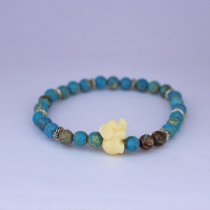 Bracelet  "Equilibre & Apaisement" en jaspe bleu - Eléphant en résine