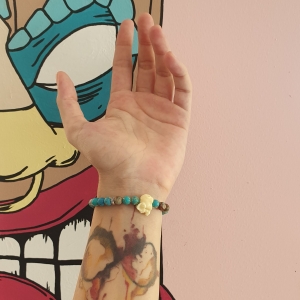 Bracelet  "Equilibre & Apaisement" en jaspe bleu - Eléphant en résine