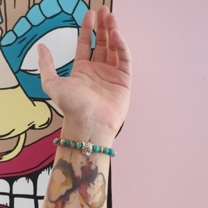 Bracelet  "Equilibre & Apaisement" en jaspe bleu - Léopard argenté 