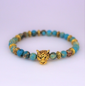 Bracelet  "Equilibre & Apaisement" en jaspe bleu - Léopard doré