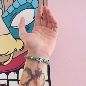 Bracelet  "Equilibre & Apaisement" en jaspe bleu - Lion argenté