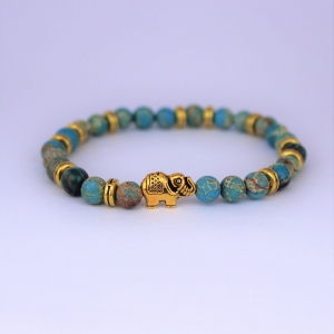 Bracelet  "Equilibre & Apaisement" en jaspe bleu - Perle éléphant doré 
