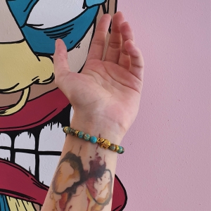 Bracelet  "Equilibre & Apaisement" en jaspe bleu - Perle éléphant doré 