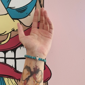 Bracelet  "Equilibre & Apaisement" en jaspe bleu - Tortue argentée