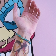 Bracelet  "Equilibre & Apaisement" en jaspe bleu - Charm éléphant doré