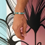 Bracelet  "Equilibre & Apaisement" en jaspe bleu - Lion argenté