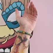 Bracelet  "Equilibre & Apaisement" en jaspe bleu - Lion doré