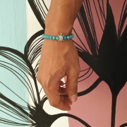 Bracelet  "Equilibre & Apaisement" en jaspe bleu - Tortue argentée