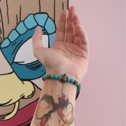 Bracelet  "Equilibre & Apaisement" en jaspe bleu - Tortue bronze