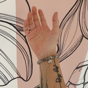 Bracelet "Courage & Equilibre" en jaspe gris - Charm éléphant argenté