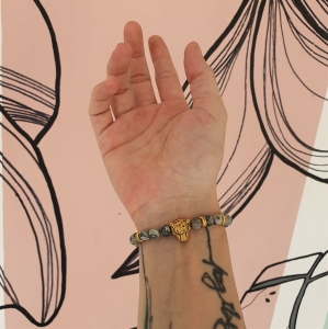 Bracelet "Courage & Equilibre" en jaspe gris - Léopard doré