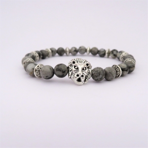 Bracelet "Courage & Equilibre" en jaspe gris - Lion argenté