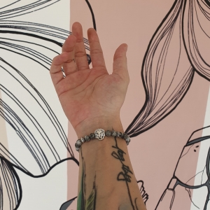 Bracelet "Courage & Equilibre" en jaspe gris - Lion argenté