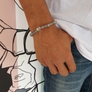 Bracelet "Courage & Equilibre" en jaspe gris - Perle éléphant argenté