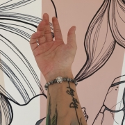 Bracelet "Courage & Equilibre" en jaspe gris - Lion argenté