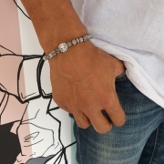 Bracelet "Courage & Equilibre" en jaspe gris - Lion argenté