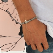 Bracelet "Courage & Equilibre" en jaspe gris - Tortue argentée