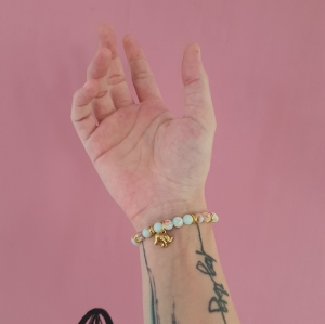 Bracelet "Assurance & Créativité" en jaspe impérial - Charm éléphant doré 