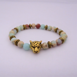 Bracelet "Assurance & Créativité" en jaspe impérial - Léopard doré