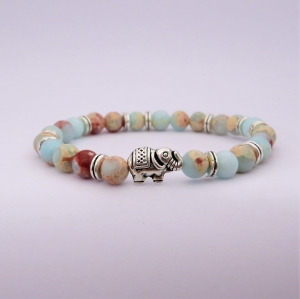 Bracelet "Assurance & Créativité" en jaspe impérial - Perle éléphant argenté 