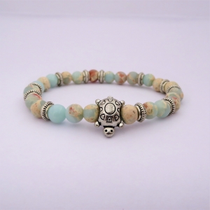 Bracelet "Assurance & Créativité" en jaspe impérial - Tortue argentée