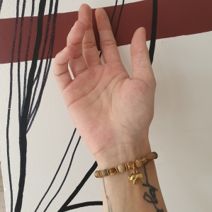 Bracelet "Vivacité & Créativité" en jaspe paysage - Charm éléphant doré