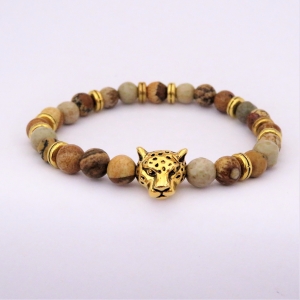 Bracelet "Vivacité & Créativité" en jaspe paysage - Léopard doré