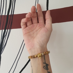 Bracelet "Vivacité & Créativité" en jaspe paysage - Léopard doré
