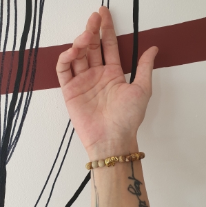 Bracelet "Vivacité & Créativité" en jaspe paysage - Perle éléphant doré