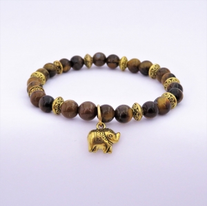Bracelet "Protection" en œil de tigre - Charm éléphant doré