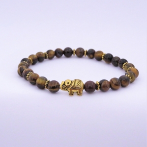 Bracelet "Protection" en œil de tigre - Perle éléphant doré