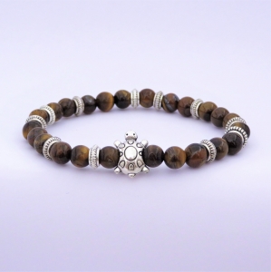 Bracelet "Protection" en œil de tigre - Tortue argentée
